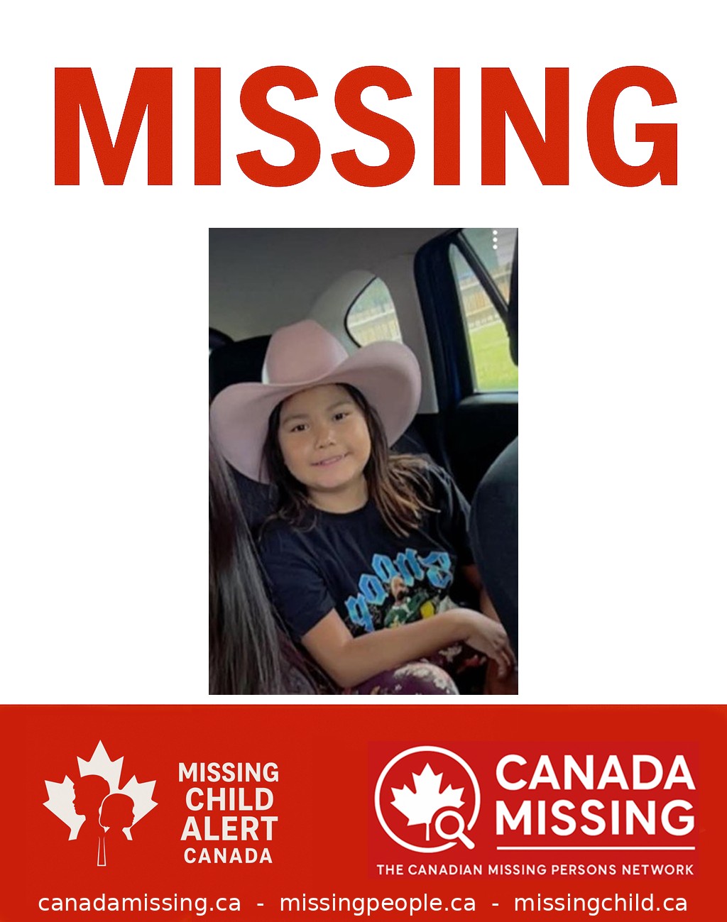 Photo of missing child Alicia Favel-Sanderson, age 8, from Saskatoon, Saskatchewan.