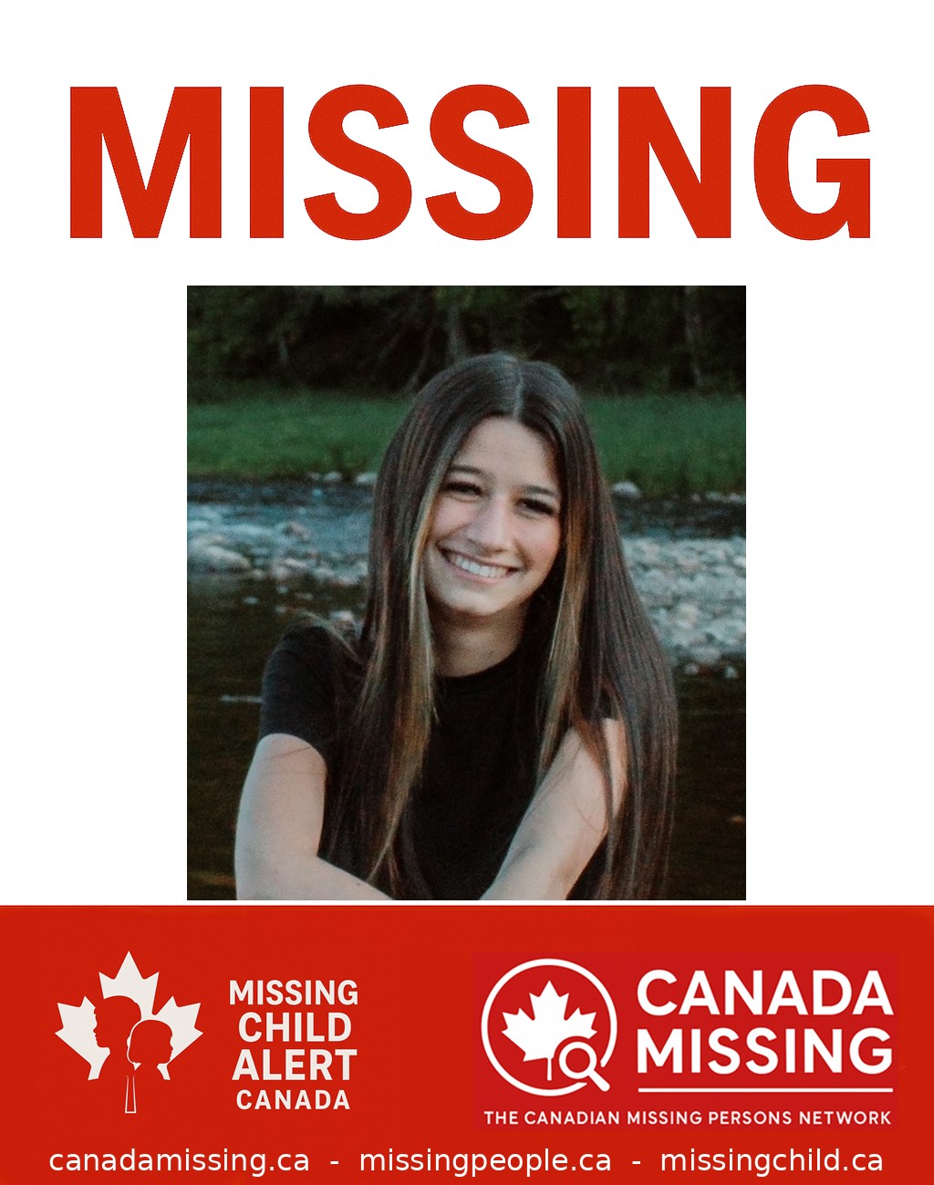 Photo of missing person Kaidence Rayner, 16, from Nashwaak Bridge, New Brunswick.