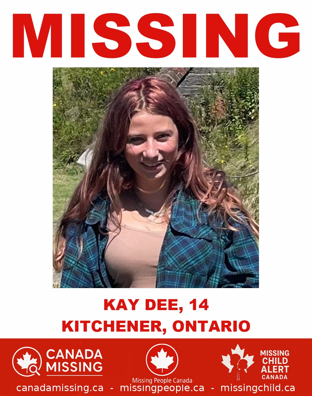 Photo of missing girl Kay Dee, 14, from Kitchener, Ontario