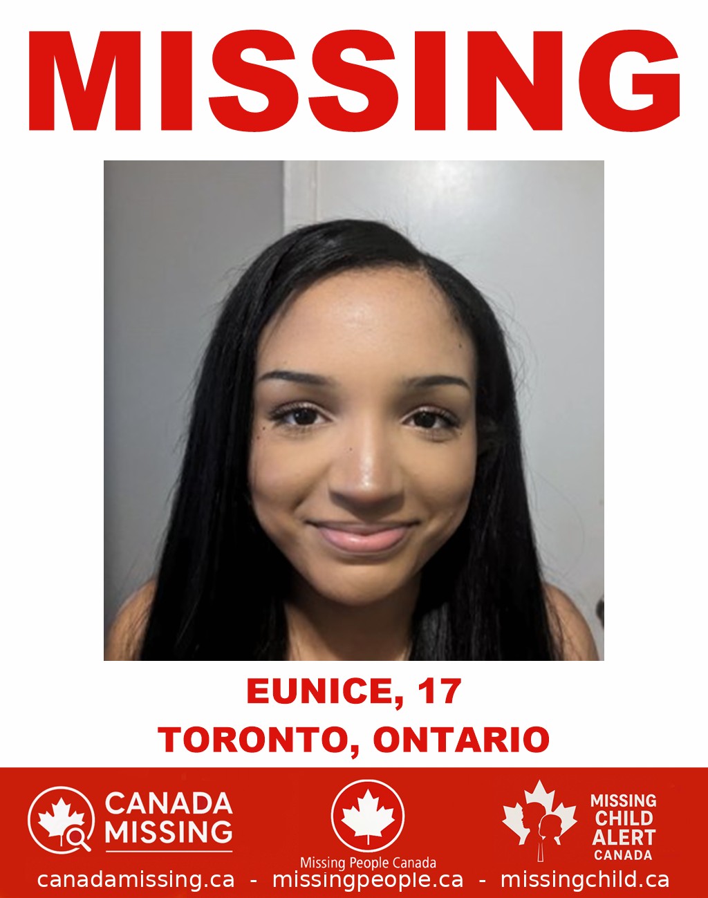 Photo of missing youth Eunice, 17, from Toronto, Ontario