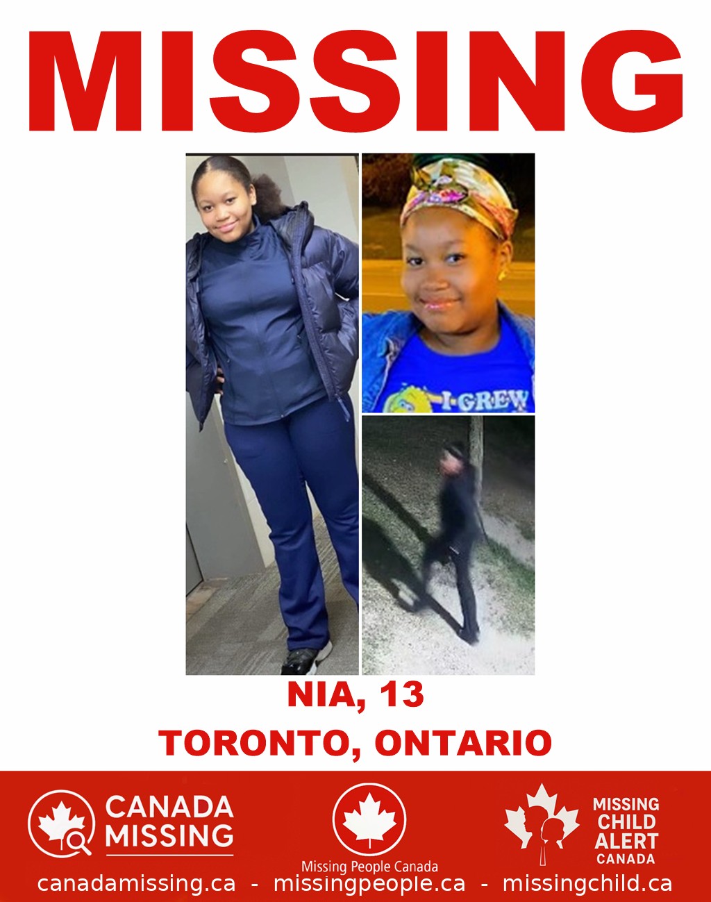 Photo of missing youth Nia, age 13, from Toronto, Ontario