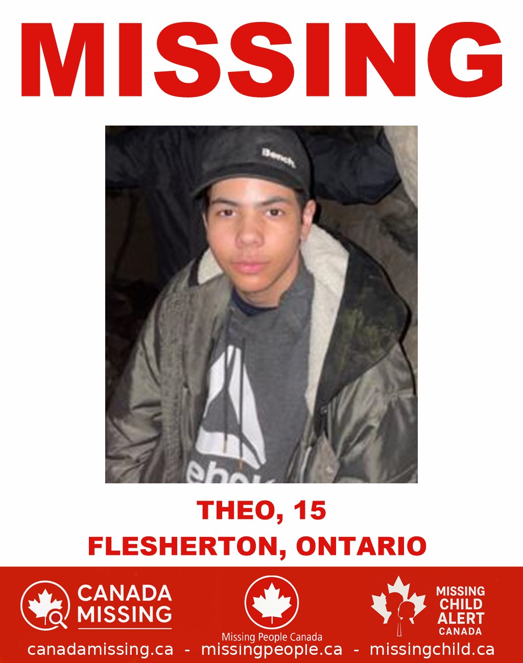 Photo of missing boy Theo, age 15, from Flesherton, Ontario
