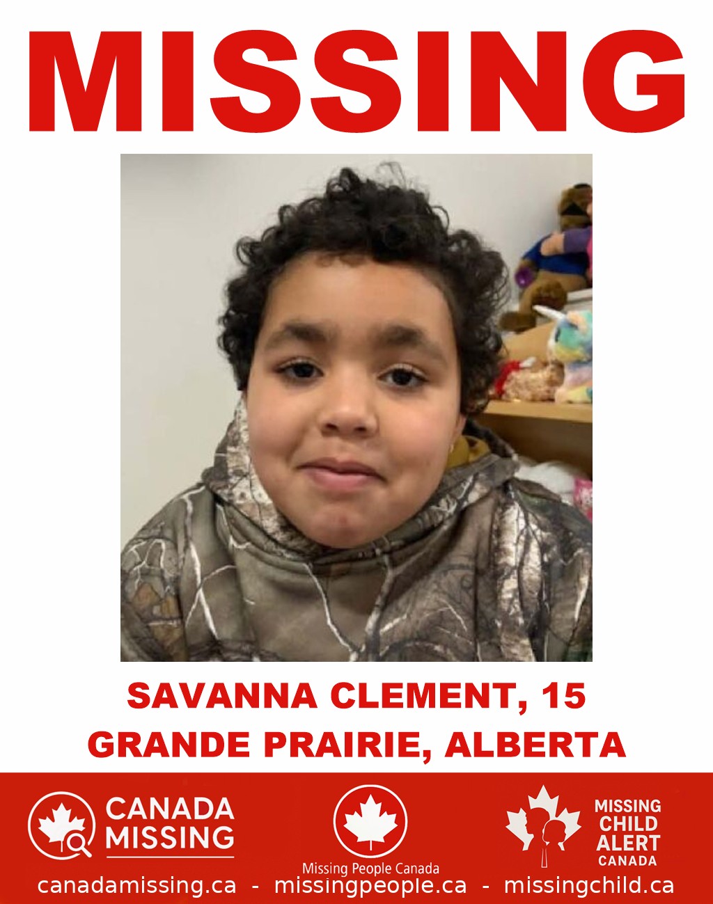 Photo of missing girl Savanna Clement, 15, from Grande Prairie, Alberta