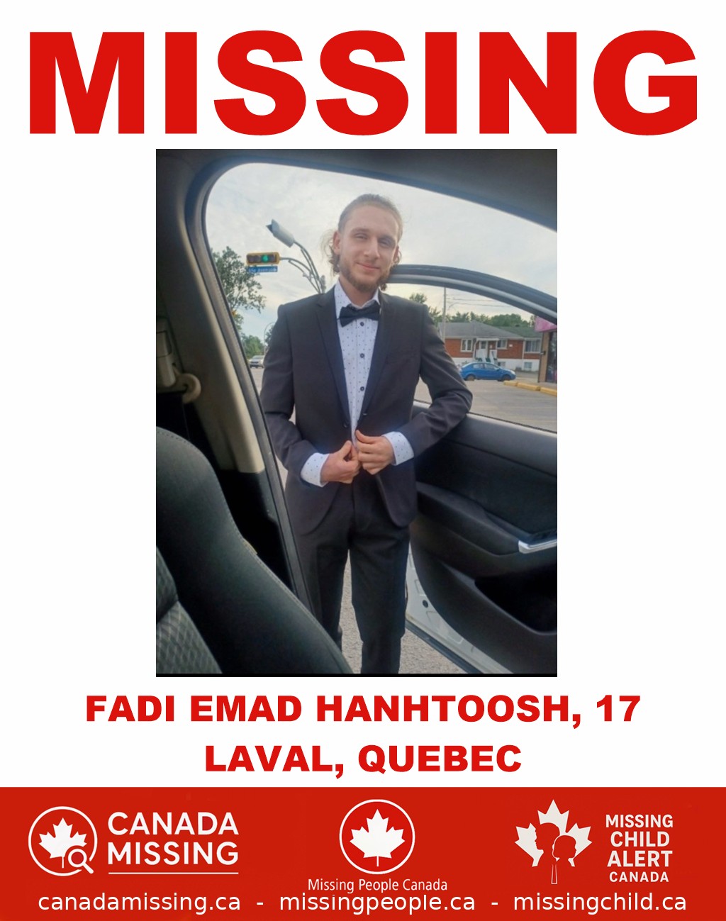 Photo of missing teen Fadi Emad Hanhtoosh, 17, from Laval, Quebec